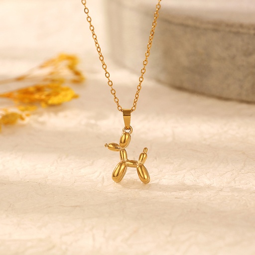 [neck29] Gold Titanium Steel Balloon Dog Necklace