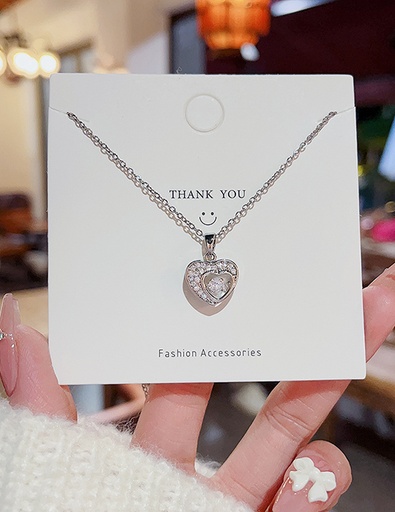 [neck31] Titanium Steel Inlaid Zirconium Heart Necklace