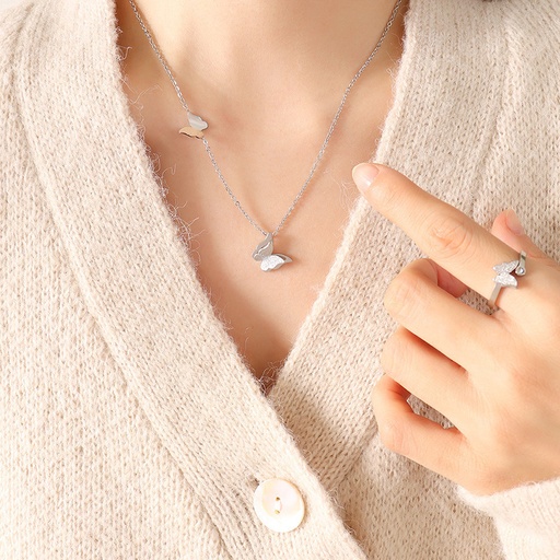 [neck34] Titanium Steel Frosted Butterfly Necklace