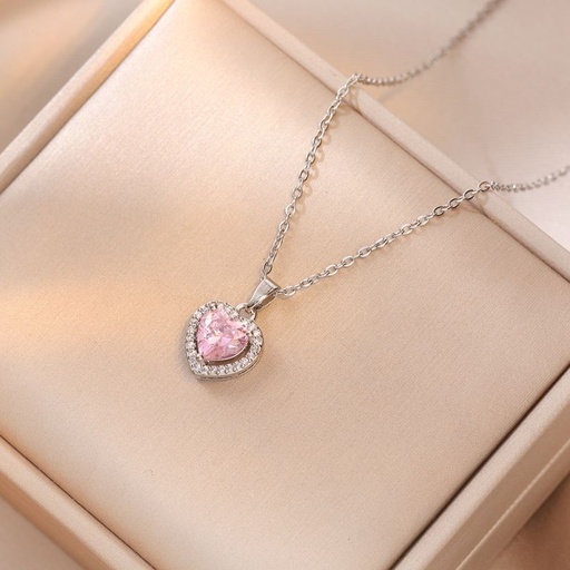 [neck35] Pink Love - Titanium Steel Cubic Zirconia Necklace