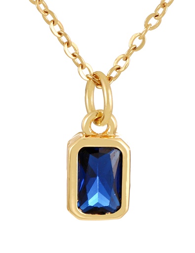 [Z73877] Navy Blue Square Pendant Necklace With Zirconia In Titanium And Steel