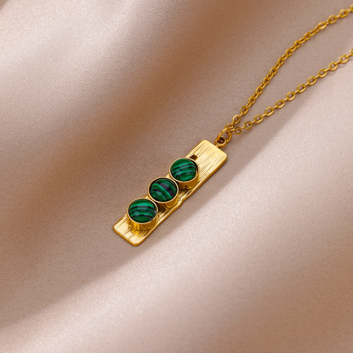 [neck59] Gold-plated Malachite Hammer Square Plate Necklace In Titanium Steel