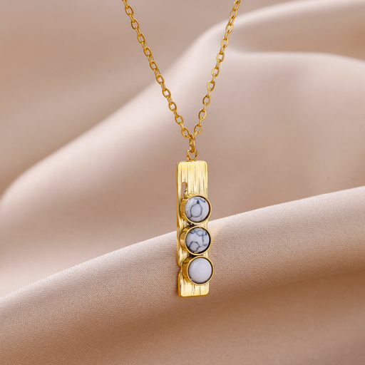 [neck60] Gold-plated Howlite Hammer Square Plate Necklace In Titanium Steel