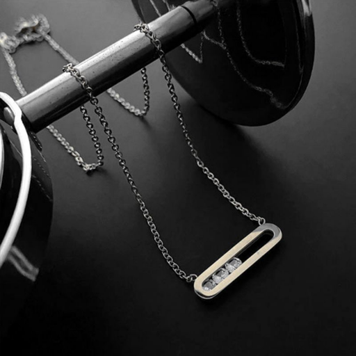 [ASUE41317] Silver Titanium Steel cubic zirconia Rectangular Necklace