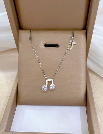 [Z56150] Titanium Steel cubic zirconia Necklace With Musical Notes