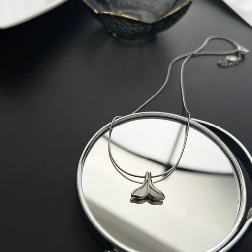 [ASUE41299] Titanium Steel Whale Tail Necklace with Mother of Pearl inlay