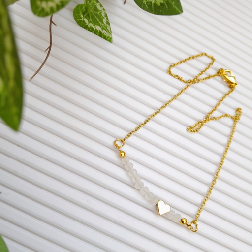 Gold Stainless steel heart necklace with glass beads