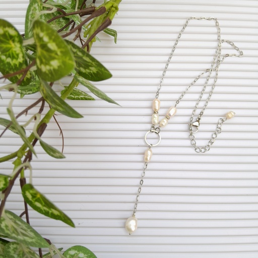 Stainless Steel Necklace with Fresh water pearls