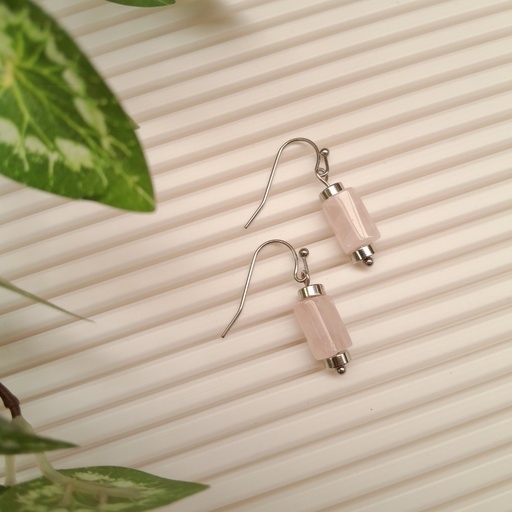 Stainless Steel earring hooks with Natural Rose Quartz Beads