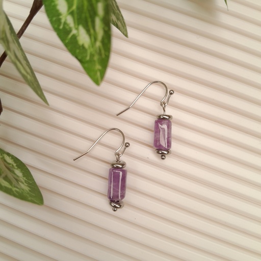 Stainless Steel earring hooks with Natural Amethyst Beads