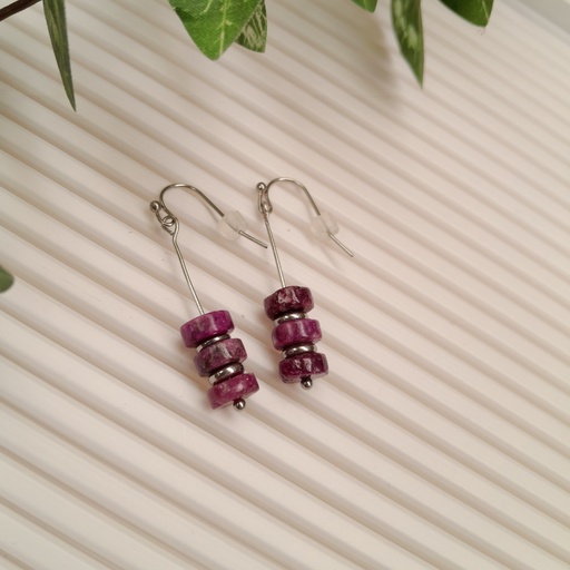 Stainless Steel earring hooks with Natural Purple Mica Beads