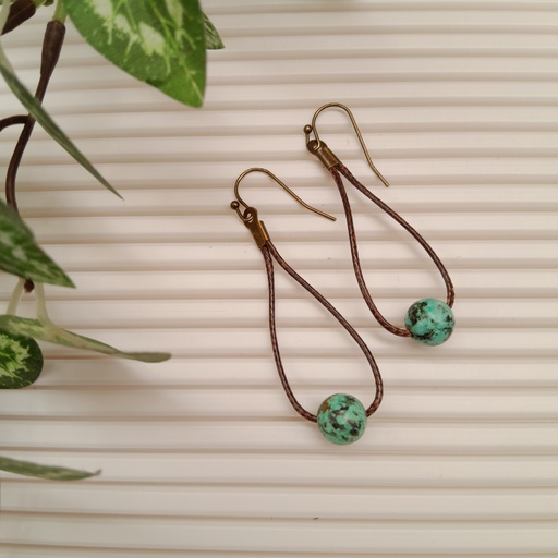 Antique Bronze earring hooks with Natural African Turquoise Beads