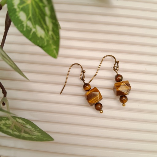 Antique Bronze earring hooks with Natural Tiger Eye Beads