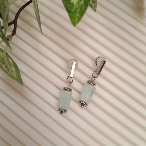 Stainless Steel earring studa with Natural Aquamarine Beads 