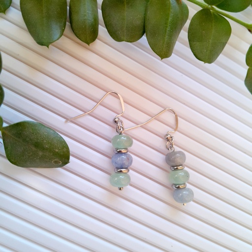 Stainless Steel earring hooks with Natural Green and Blue Aventurine Beads