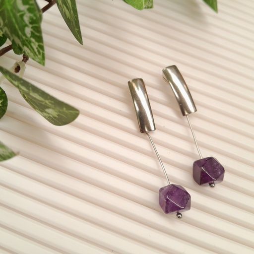 Stainless Steel earring studs with Natural Amethyst beads