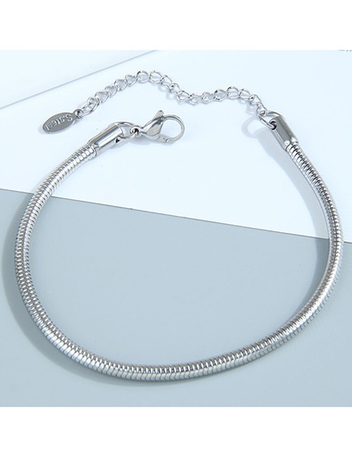 [brace06] Silver Titanium Steel Snake Bone Chain Bracelet