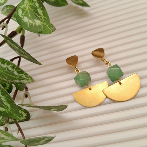 Gold Stainless Steel earring studs with Green Aventurine beads