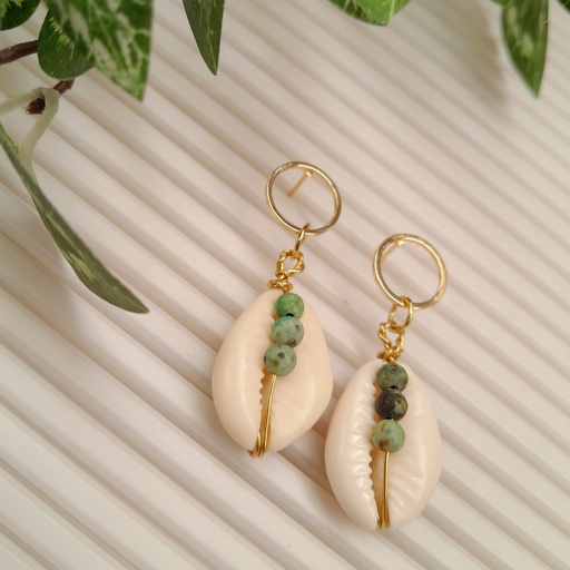 Gold Stainless Steel earring studs with African Turquoise beads 