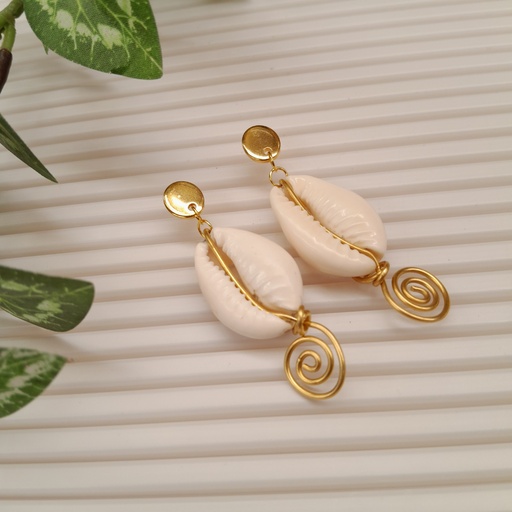 Gold Stainless Steel earring studs with Shell beads