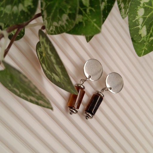 Stainless Steel earring studs with Tiger Eye beads 