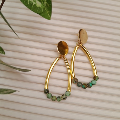 Gold Stainless Steel earring studs with AfricanTurquoise beads