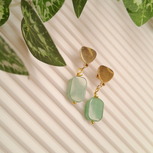 Gold Stainless Steel earring studs with Green Aventurine beads 