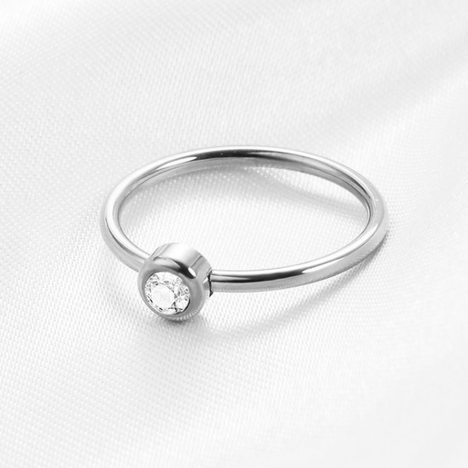 [ASUC06475] Stainless Steel Cubic Zirconia Round Ring - Size #8