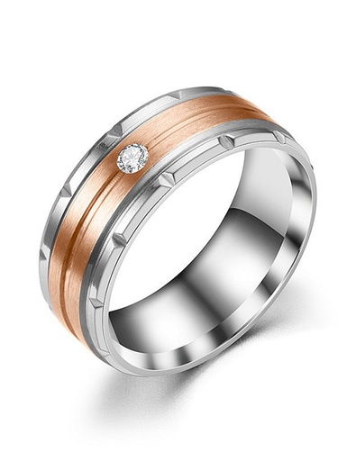 [L96667] Rose Gold - Two-tone Titanium Cubic Zirconia Geometric Ring - Size #10