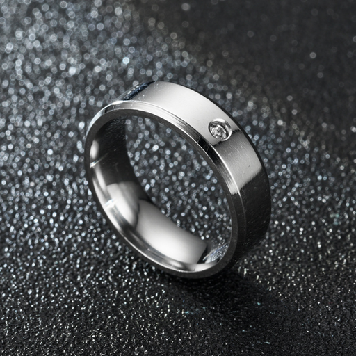 [ASUE15724] 6mm Black Titanium Steel Ring with Cubic Zirconia inlay - Size #11