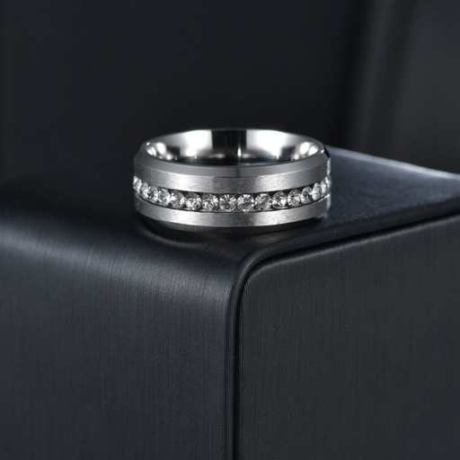 [ASUD89766] Stainless Steel Ring with Cubic Zirconia Stones all round - Size #10