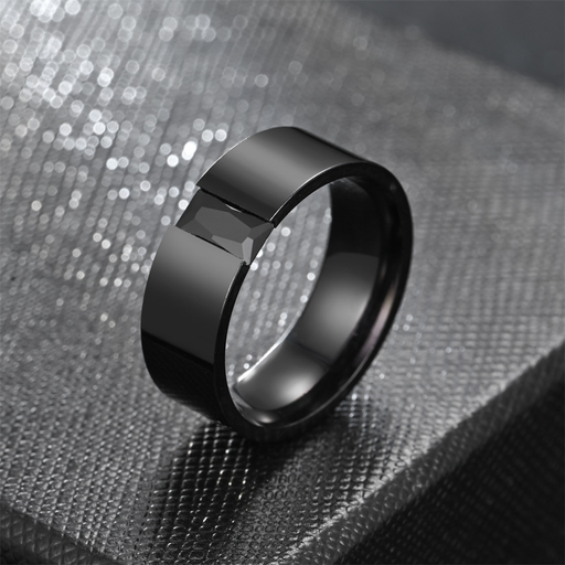 [ASUE18034] 8mm Black Stainless Steel Ring with Black Cubic Zirconia - Size #13