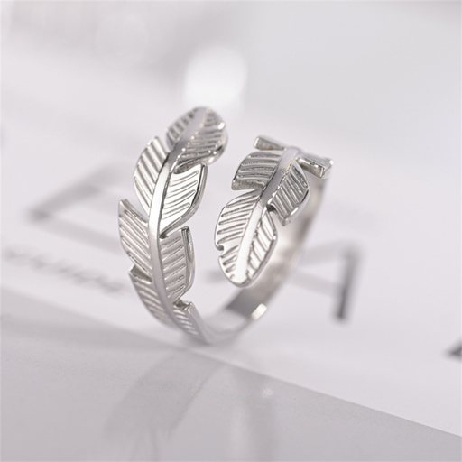 [ring62] Silver Titanium Steel Feather Split Ring