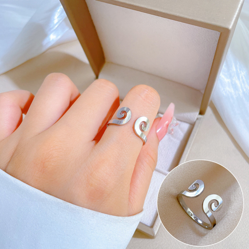 [M21338] Silver Titanium Steel Geometric Curved Ring