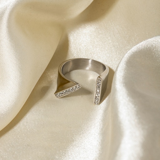 [ASUD98579] Stainless Steel Geometric Open Ring with Cubic Zirconia