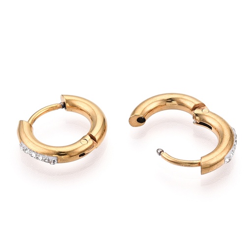 [X-STAS-S079-162A-G] Gold Stainless Steel Huggie Hoop Earrings, with 304 Stainless Steel Pins and Crystal Rhinestones