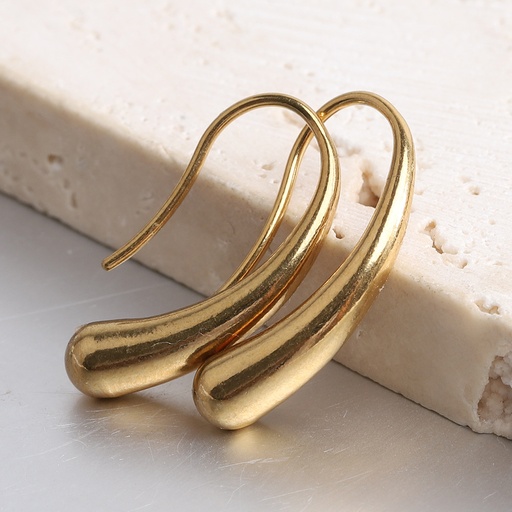 [ear12] Gold Titanium Steel Curved Drop Earrings