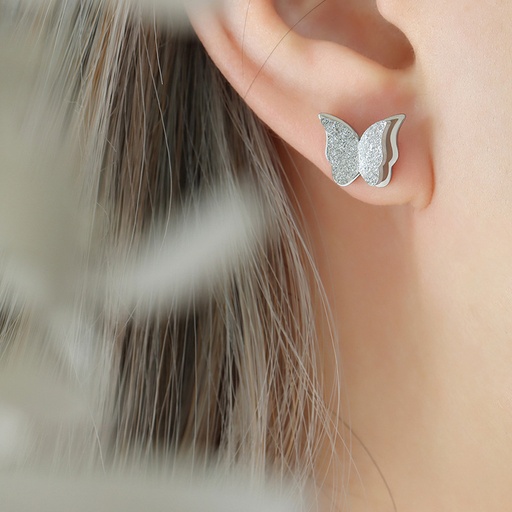 [ASUF12401] Titanium Steel Frosted Butterfly Earrings