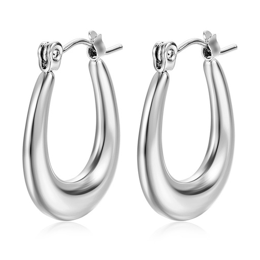 [ear16] Silver Stainless Steel Oval Earrings