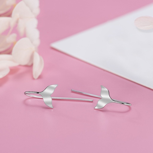 [ASUE96630] Sterling Silver Whale Tail Earrings Hooks