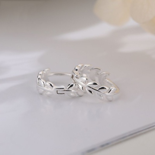 [ASUE26980] Sterling Silver Olive Branch Hoop Earrings