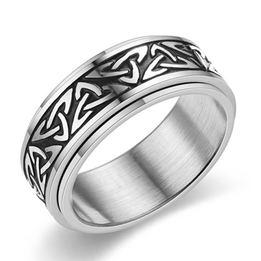Silver Titanium Steel Triangular Knot Rotating Ring - Size #12