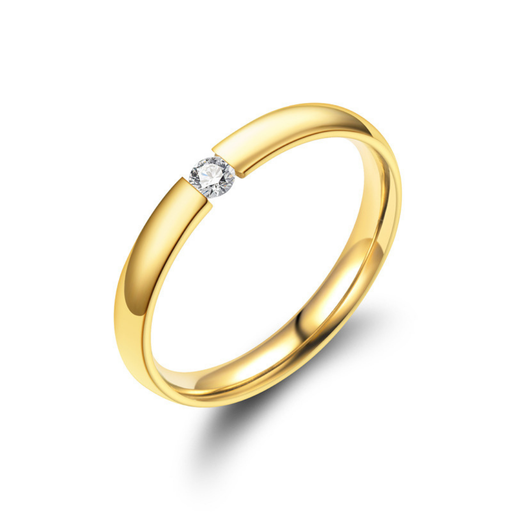 3mm Gold Stainless Steel Cubic Zirconia Ring - Size #8