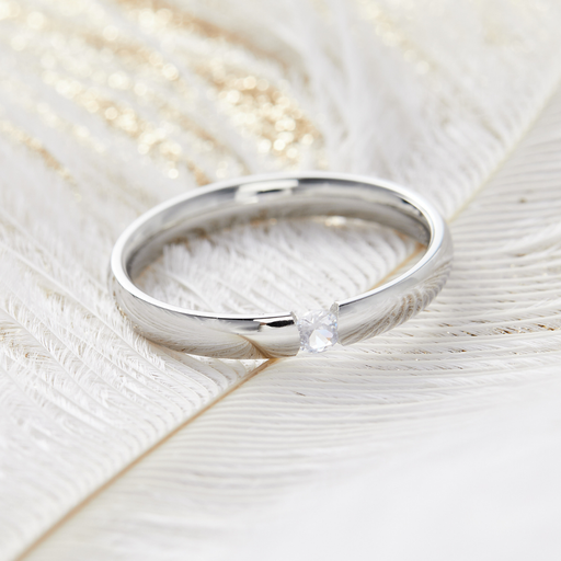 3mm Stainless Steel Ring with single Cubic Zirconia - Size #8