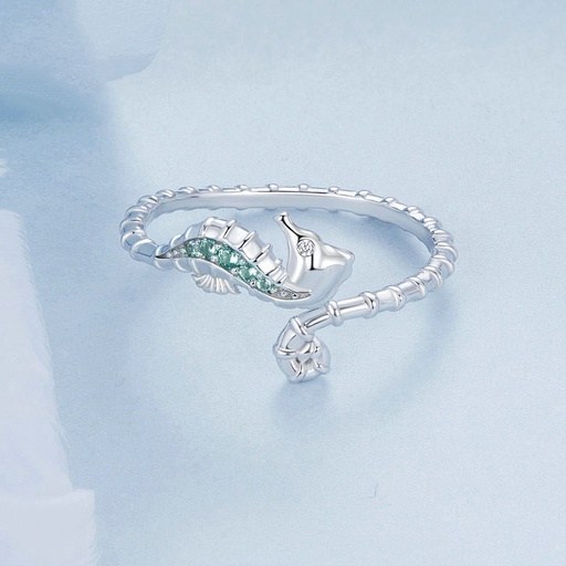 [ring13] 925 Sterling Silver And Cubic Zirconia Seahorse Open Ring