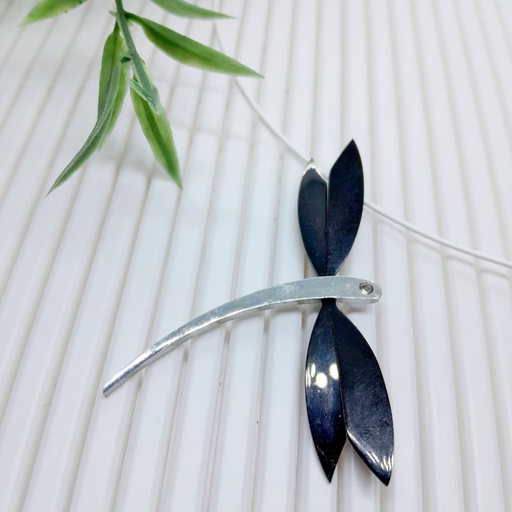 [neck86] Black and silver stainless steel firefly necklace