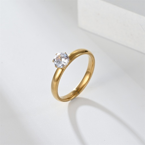 [ASUD95658] 3mm Gold Stainless Steel Ring with Cubic Zirconia Stone- Size #9