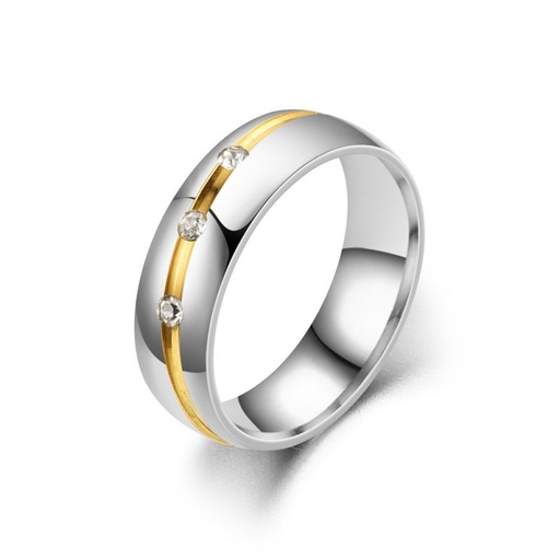 [ring23] Titanium Steel Geometric Ring with cubic zirconia stones - Size #8