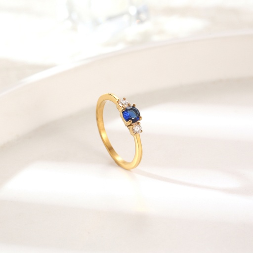 [FF1490-4] Gold Stainless Steel Ring with blue cubic zirconia