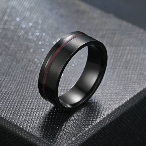 [ASUE18305] Black Stainless Steel Ring with timber inlay - Size #12